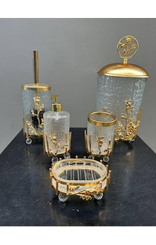 Çiçekli Şeffaf Yuvarlak Banyo Set Gold Çiçekli Şeffaf Yuvarlak Banyo Set Gold