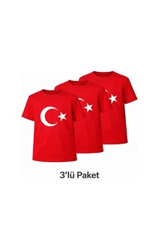 Parti Selesi Unisex 3 Adet Çocuk Bayrak Baskılı Kısa Kollu T-shirt Kırmızı Parti Selesi Unisex 3 Adet Çocuk Bayrak Baskılı Kısa Kollu T-shirt Kırmızı