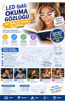 Led Işıklı Camsız Kitap Okuma Gözlüğü Pratik Kitap Lambası, Gece Okuma Işığı, Okuma Gözlüğü Beyaz Led Işıklı Camsız Kitap Okuma Gözlüğü Pratik Kitap Lambası, Gece Okuma Işığı, Okuma Gözlüğü Beyaz