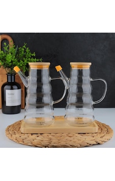 Kapris Bambu Tabaklı 2 Li Cam Yağlık 800 Ml Kap-008 Kapris Bambu Tabaklı 2 Li Cam Yağlık 800 Ml Kap-008
