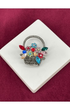 Renkli Parlak Taşlı Ve Çiçekli Sepet Figürlü Silver Broş Silver Renkli Parlak Taşlı Ve Çiçekli Sepet Figürlü Silver Broş Silver