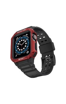 Apple Watch 42mm Kr401 Silikon Kordon - Siyah-kırmızı Apple Watch 42mm Kr401 Silikon Kordon - Siyah-kırmızı