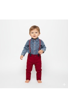 Mnk Baby & Kids Jeans Gömlek Gabardin Pantolon Erkek Bebek Takımı M00774 Bordo
