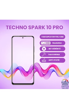 Tecno Spark 10 Pro Uyumlu Tam Kaplayan Antistatik Kırılmaz Cam Tecno Spark 10 Pro Uyumlu Tam Kaplayan Antistatik Kırılmaz Cam