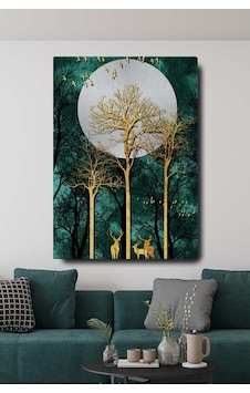 Homearths Dekoratif Soyut Altın Geyik Ve Ağaç Sürreal Kanvas Duva (516351244)