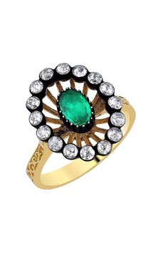 0.49 Karat Elmaslı Zümrüt Oval Yüzük Ey265