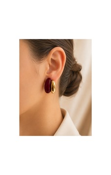 Bombeli Bordo Gold Detay Vintage Küpe Bordo Bordo