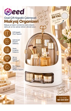 Need Oval Çift Kapaklı Çekmeceli Makyaj Ve Kozmetik Organizeri Beyaz Nd-539-wht Need Oval Çift Kapaklı Çekmeceli Makyaj Ve Kozmetik Organizeri Beyaz Nd-539-wht