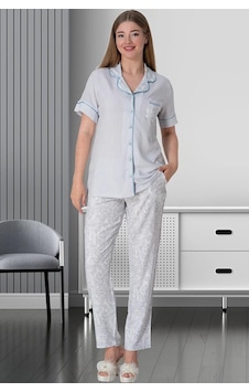 Mecit Pijama Mecit 5144 Bayan Mavi Boydan Düğmeli Kısa Kollu Pijama Takımı 001 Mecit Pijama Mecit 5144 Bayan Mavi Boydan Düğmeli Kısa Kollu Pijama Takımı 001