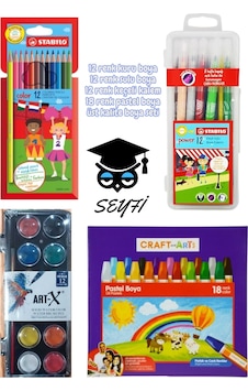 12 Renk Kuru Boya 12 Renk Sulu Boya 12 Renk Keçeli Kalem 18 Renk Pastel Boya Üst Kalite Boya Seti Çok Renkli 12 Renk Kuru Boya 12 Renk Sulu Boya 12 Renk Keçeli Kalem 18 Renk Pastel Boya Üst Kalite Boya Seti Çok Renkli