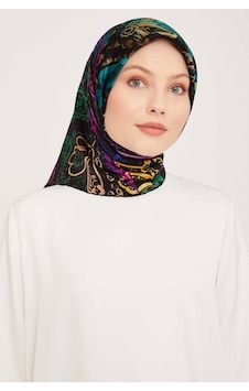 Armine Twill İpek Eşarp Siyah, Mor, Yeşil 9037-35