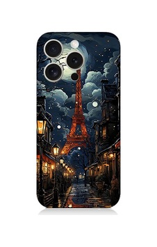 Apple Uyumlu iPhone 15 Pro Paris Sokakları Desenli Silikon Kılıf Silikon