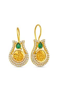 Sembol Gold Altın Tuğralı Küpe Lale Tasarım Zümrütlü Sembol Gold Altın Tuğralı Küpe Lale Tasarım Zümrütlü
