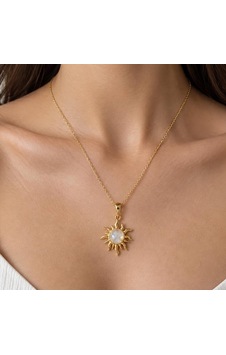 Ay Taşı Detaylı Güneş Model Gümüş Kolye Ay Taşı Detaylı Güneş Model Gümüş Kolye