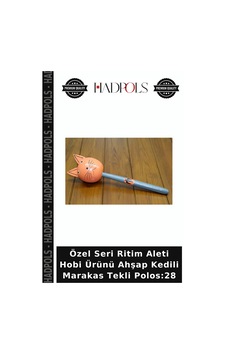Özel Seri Ritim Aleti Hobi Ürünü Ahşap Kedili Marakas Tekli Polos:28