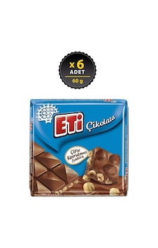 Çikolata Çifte Kavrulmuş Fındıklı Sütlü Kare 60 G X 6 Adet Çikolata Çifte Kavrulmuş Fındıklı Sütlü Kare 60 G X 6 Adet