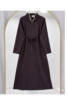 Lovie Moda Kadın Polo Yaka Bağcıklı Elbise - Kahverengi Lovie Moda Kadın Polo Yaka Bağcıklı Elbise - Kahverengi