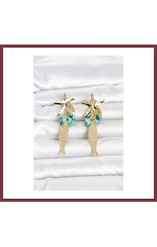 Storeşahin Deniz Yıldızı Ve Balık Detaylı Mavi Taşlı Gold Renk Kadın Küpe Shn0720 Storeşahin Deniz Yıldızı Ve Balık Detaylı Mavi Taşlı Gold Renk Kadın Küpe Shn0720