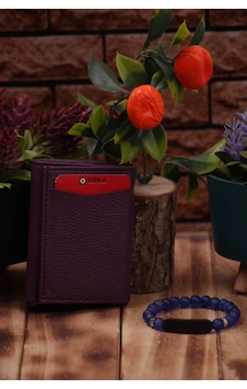 Ozka Leather Collection Otomatik Mekanizmalı Deri Kartlık - Mavi Bileklik Hediyeli 3 Mor Ozka Leather Collection Otomatik Mekanizmalı Deri Kartlık - Mavi Bileklik Hediyeli 3 Mor