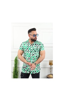 Mfz Giyim Yeşil Renk Desenli Viskon Erkek Gömlek Mfz Giyim Yeşil Renk Desenli Viskon Erkek Gömlek