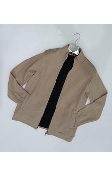 Classics Men Baros Slim Fit Erkek Fermuarlı Triko Ceket Krem