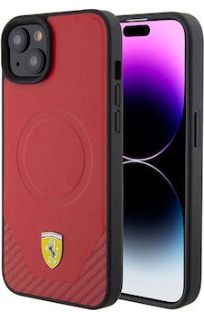 Apple Uyumlu iPhone 15 Plus Kılıf Ferrari Lisanslı M-safe Şarj Özellikli Metal Logolu Pu Karbon Kap Apple Uyumlu iPhone 15 Plus Kılıf Ferrari Lisanslı M-safe Şarj Özellikli Metal Logolu Pu Karbon Kap