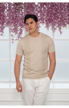 Advante Slimfit Kolları Lastikli Likralı Desenli Bisiklet Yaka Triko T-shirt Krem Advante Slimfit Kolları Lastikli Likralı Desenli Bisiklet Yaka Triko T-shirt Krem