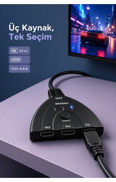 Select Düğmeli 3 Girişli 1 Çıkışlı Hdmı Switch 4k 60 Hz Hdr Ve Yuv 4:4:4 Destekli Select Düğmeli 3 Girişli 1 Çıkışlı Hdmı Switch 4k 60 Hz Hdr Ve Yuv 4:4:4 Destekli