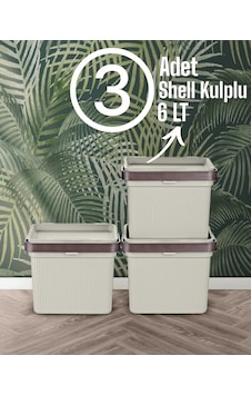 Shell Kulplu 3 Adet 6 Lt Çok Amaçlı Bej Deterjan Düzenleyici Kutu Shell Kulplu 3 Adet 6 Lt Çok Amaçlı Bej Deterjan Düzenleyici Kutu