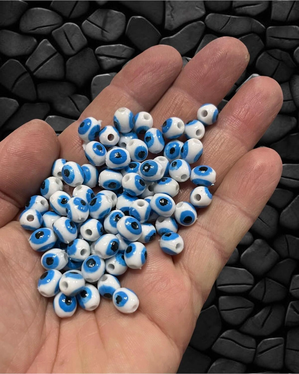 8mm Akrilik Danagöz Nazar Boncuk - Takı Boncuğu - Saç Boncuğu - 50 Adet / Ince Delikli