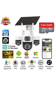 Inox X-14 3mp+3mp+3mp+3mp 12mp 4g E-sim Kartlı 2xsolar Panelli 4 Lens Akıllı Kamera + 128gb Sd Kart Dahil