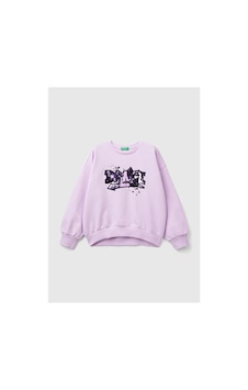 Mayoral United Colors Of Benetton Kız Çocuk Siyah Önü Pullu Baskı Detaylı Bisiklet Yaka Sweatshirt LİLA