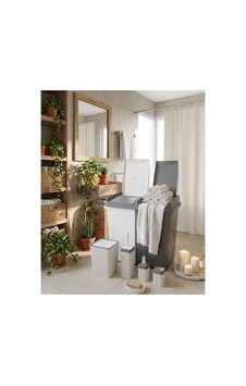 90 Lt Çift Bölmeli Kirli Çamaşır Sepeti Ve 5 Parça Premium Banyo Seti - Renkli Beyaz Ayrı Beyaz - 876111798 Beyaz