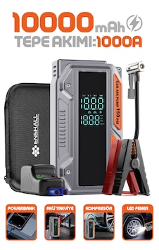 10.000mah Jump Starter Akü Takviyeli 1000a Tepe Akımlı Araç Lastik Şişirme Hava Kompresörü 10000mah 10.000mah Jump Starter Akü Takviyeli 1000a Tepe Akımlı Araç Lastik Şişirme Hava Kompresörü 10000mah