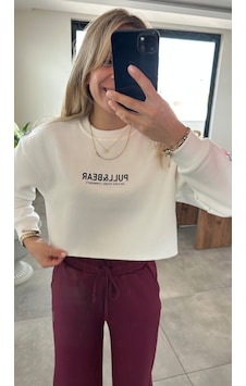 Elif Tarakçı Butik Beyaz Crop Sweatshirt Beyaz