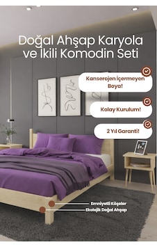 Mi Rage Masif Ahşap Karyola Ve 2 Adet Komodin Vernik 90x200 Mi Rage Masif Ahşap Karyola Ve 2 Adet Komodin Vernik 90x200