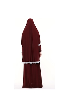 Altobeh Kadın İki Parça Likra Sandy Kumaş Dantelli Kollu Namaz Elbisesi Bordo Antrasit Altobeh Kadın İki Parça Likra Sandy Kumaş Dantelli Kollu Namaz Elbisesi Bordo Antrasit