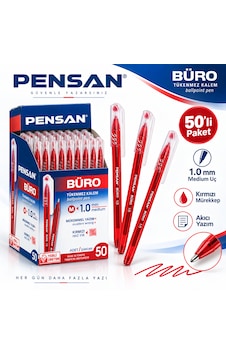 2270 Büro Tükenmez Kalem 1.0 Mm Medium Uç 50'li Paket Renk Seçenekli Kırmızı