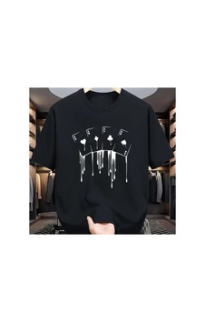 Caddemia Yaz Rahat Gevşek Artı Boyutu Poker Kartı Desen Baskılı Spor Rahat Yuvarlak Y Siyah 2XL Caddemia Yaz Rahat Gevşek Artı Boyutu Poker Kartı Desen Baskılı Spor Rahat Yuvarlak Y Siyah 2XL