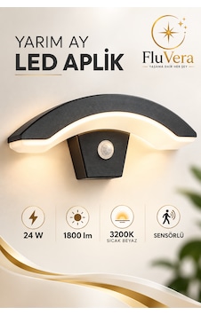 Yarım Ay Led Aplik 24w 1800 Lm 3200k Sıcak Beyaz Hareket Sensörlü Duvar Lambası Siyah Yarım Ay Led Aplik 24w 1800 Lm 3200k Sıcak Beyaz Hareket Sensörlü Duvar Lambası Siyah
