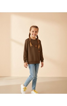 Miniğimin Cicileri Pul Çiçek İşlemeli Kız Çocuk Sweat - Kahve Kahverengi Miniğimin Cicileri Pul Çiçek İşlemeli Kız Çocuk Sweat - Kahve Kahverengi