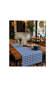 Lacivert Beyaz Pötikareli Runner Masa Üstü Dekoratif Örtü 40x140 Cm