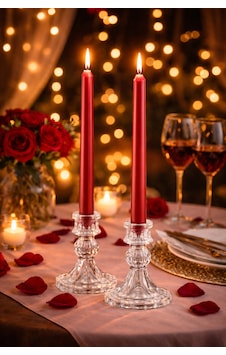 2 Li Cam Şamdan Ve 2 Li Uzun Şamdan Mumu Seti Romantik Masa Dekoru, Şık Ev Süsleme Kırmızı 2 Li Cam Şamdan Ve 2 Li Uzun Şamdan Mumu Seti Romantik Masa Dekoru, Şık Ev Süsleme Kırmızı