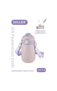 Dıller 420 Ml Pipetli/pipetsiz Tek Kapak Çift Kullanım Askılı Çelik Termos Su Matarası 6 Saat Sıcak/soğuk Pudra Dıller 420 Ml Pipetli/pipetsiz Tek Kapak Çift Kullanım Askılı Çelik Termos Su Matarası 6 Saat Sıcak/soğuk Pudra