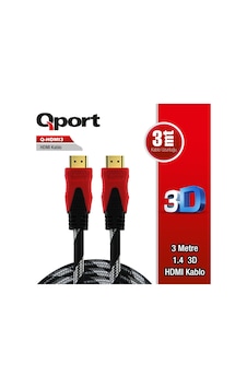 QPORT Q-HDMI3 HDMI KABLO 3MT Ver1.4 ALTIN UÇLU 3D QPORT Q-HDMI3 HDMI KABLO 3MT Ver1.4 ALTIN UÇLU 3D