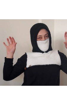 Kemzey Handmade El Yapımı Balaklava, Örgü Şapkalı Boyunluk , Yünlü Şapka Siyah - Beyaz Kemzey Handmade El Yapımı Balaklava, Örgü Şapkalı Boyunluk , Yünlü Şapka Siyah - Beyaz
