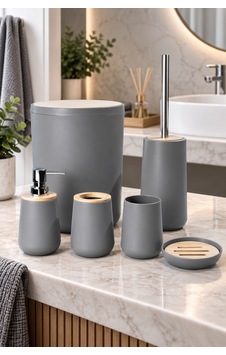 Eva 6 Parça Bambu Detaylı Banyo Seti Gri Eva 6 Parça Bambu Detaylı Banyo Seti Gri