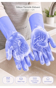 Tilbe Home Silikon Eldiven Bulaşık Yıkama Eldiveni Dayanıklı Kaymaz Tırtıklı Eldiven Fırın Mutfak El 70685215