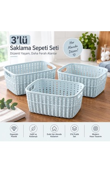 Selka Home Küçük Boy 3 Lü Örgü Desenli Saklama Sepeti Mavi Selka Home Küçük Boy 3 Lü Örgü Desenli Saklama Sepeti Mavi