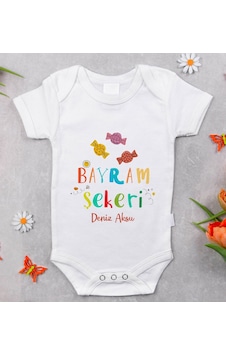 Bk Gift Bk Kids İsimli Bayram Şekeri Tasarımlı Bebek Body Zıbın - Model 1 Sarı